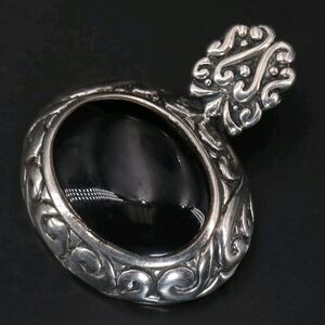 VTG Black Onyx Pendant Stamped 925 Sterling Mexico JRI Larger Size.